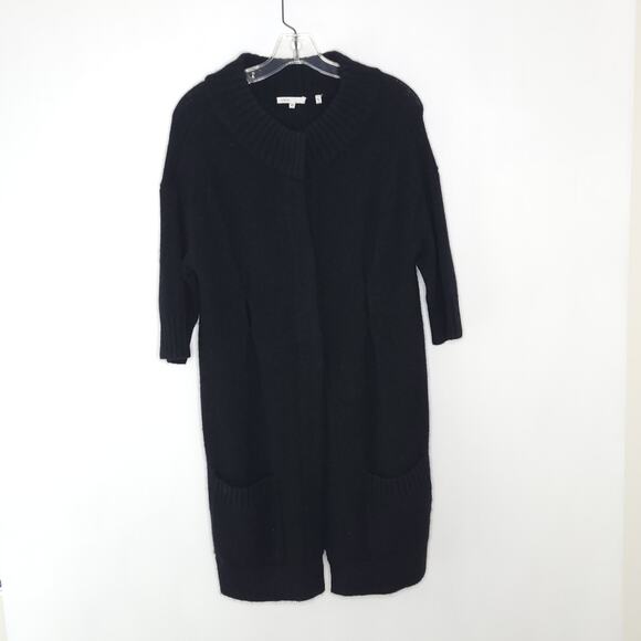 Vince Alpaca Wool Cashmere Longline Cardigan Black Snap Front Medium - Picture 14 of 14